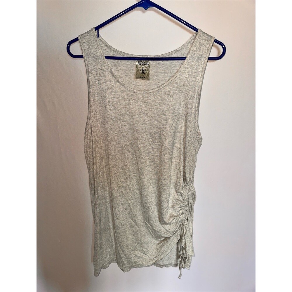Vocal Tank Top Womens M Heather Gray Ruched Side Tie Scoop Neck Sleeveless